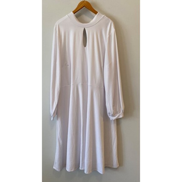 Eloquii Dress White Long Sleeve Keyhole Front Tie Back Neck Size 26 - Picture 3 of 14
